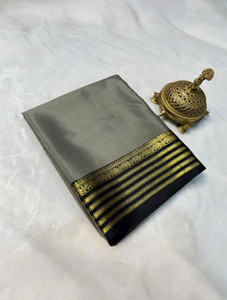 shreesilkmills Solid/Plain, Striped, Woven, Temple Border Mysore Crepe Saree