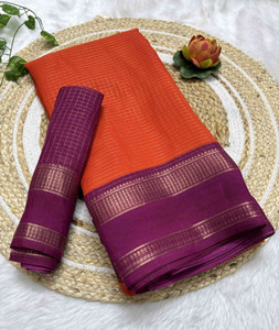 RegalDrapes Woven, Checkered Mysore Silk Blend, Jacquard Saree
