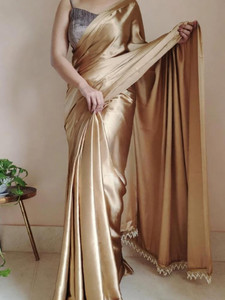 PD CLOTH VILLA Solid/Plain Bollywood Satin, Silk Blend Saree