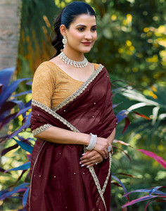 Samah Dyed, Embellished, Self Design Bollywood Net, Lace Saree