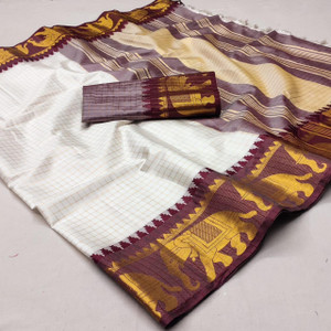 SEASON FAB Self Design, Applique, Blocked Printed, Checkered Banarasi Jacquard, Art Silk Saree