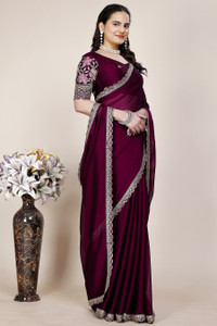 KONICA FAB Self Design, Solid/Plain, Embroidered Bollywood Chiffon Saree
