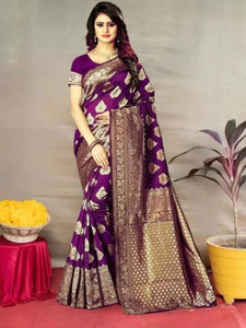 ORIFAB Woven Banarasi Art Silk, Silk Blend Saree