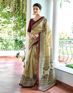 Samah Graphic Print, Printed Kalamkari Khadi Saree