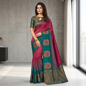 PRIHAL ART Woven Kanjivaram Cotton Silk Saree