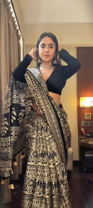 Ethnic Junction Floral Print Kalamkari Art Silk Saree