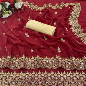 HouseOfCommon Self Design, Embroidered Bollywood Georgette Saree