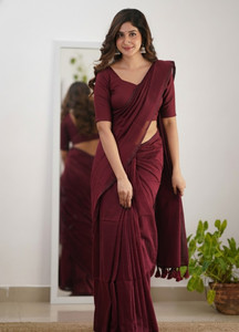 Trndysares Solid/Plain Handloom Handloom Khadi Saree