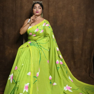 GEETABA FASHION Printed Bollywood Linen Saree