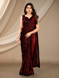 SHREEJI HUB Solid/Plain Bollywood Lycra Blend Saree