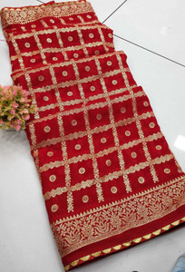 Samridh Sarees चेकर्ड बनारसी जोर्जेट साड़ी