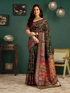 Aura silk Printed Banarasi Tussar Silk Saree
