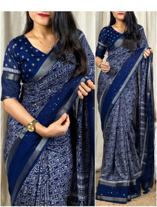 Sonika Fashions प्रिंटेड कलमकारी कॉटन सिल्क साड़ी