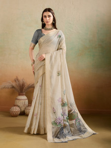BFM Floral Print Jamdani Cotton Blend Saree