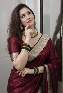 The Drapvy Store Floral Print, Embellished, Checkered, Woven, Self Design Banarasi Dupion Silk Saree