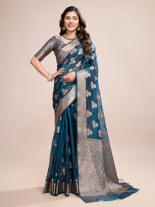 SHRIMAY Floral Print Bollywood Net, Organza Saree