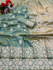 KanjiQueen Woven, Self Design Banarasi Silk Blend, Pure Silk Saree