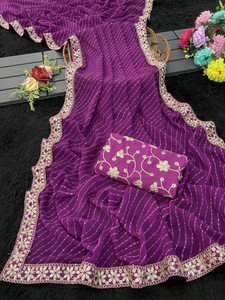 RHG Fashion Embroidered, Embellished Saree with Attached Blouse Georgette Saree