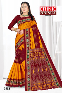 ETHNIC SAREES Bharat प्रिंटेड, चेकर्ड, ग्राफिक प्रिंट संबलपुरी प्योर कॉटन साड़ी