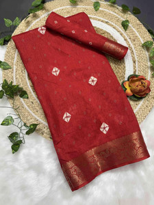 RegalDrapes Printed Ikkat Jacquard, Silk Blend Saree