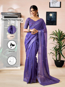 Samah Geometric Print, Printed, Embellished Daily Wear Linen Saree
