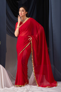 NERTA BOUTIQUE Solid/Plain Bollywood Georgette Saree