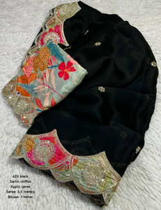 Morvera Floral Print, Embroidered, Embellished Bollywood Chiffon Saree