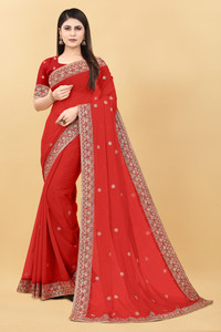 FluteFashion Embroidered Bollywood Georgette Saree