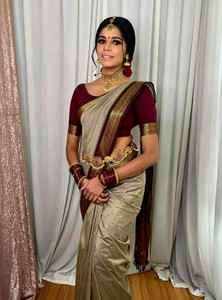 KanjiQueen Woven Banarasi Cotton Blend Saree