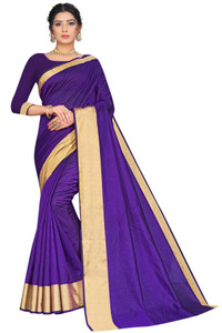 Cozee Shopping Solid/Plain Bollywood Cotton Blend Saree