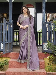 AMBUJAINTERNATIONAL Embroidered Bollywood Silk Blend Saree