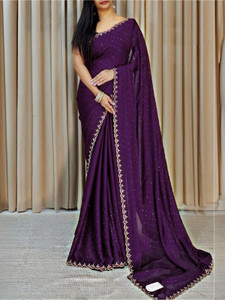 Stylevital Solid/Plain, Embellished, Embroidered Daily Wear Chiffon Saree