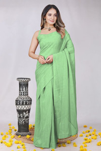 Elder Solid/Plain Pre Draped Saree Polyester Saree