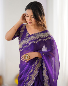 Satrani Embellished, Embroidered Bollywood Jimmy choo, Chiffon Saree