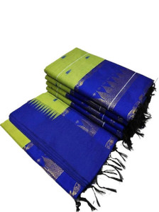 gadwal Woven, Solid/Plain Handloom Cotton Silk Saree