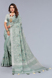 ALAGINI Embroidered Bollywood Cotton Linen Saree
