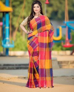 Desh Bidesh Checkered Handloom Handloom Pure Cotton Saree