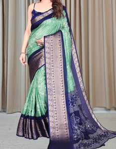 SuperLaxmi Woven, Temple Border Kanjivaram Silk Blend, Pure Silk Saree