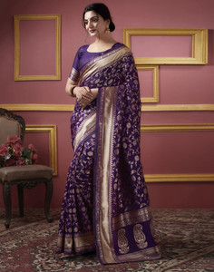 PRIMENIKS Embellished, Woven Kanjivaram Cotton Silk, Jacquard Saree