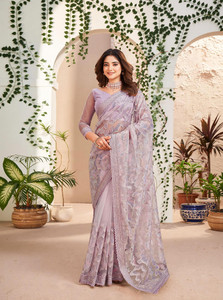Trendmalls Embroidered, Woven Bollywood Net Saree