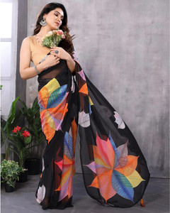 GAVUBAA Printed, Digital Print, Striped Bollywood Georgette Saree