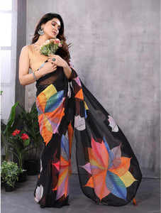 GAVUBAA Printed, Digital Print, Striped Bollywood Georgette Saree