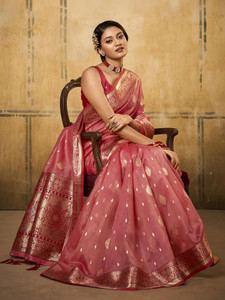 Satrani Self Design, Woven, Embellished Banarasi Cotton Silk, Silk Blend Saree