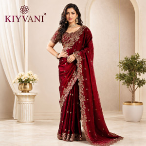 kiyvani Embroidered, Floral Print, Embellished Bollywood Jimmy Jimmy, Satin Saree