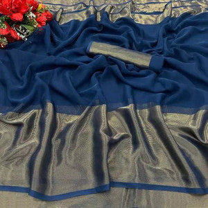 Vragi Self Design, Solid/Plain Bollywood Chiffon Saree