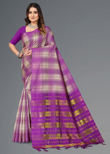 PRIYANSH CREATION Checkered Daily Wear Cotton Blend Saree