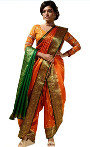 Fabriczone एम्ब्रॉइडरेड कांजीवरम साटन साड़ी