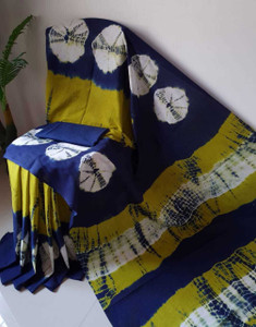 vaishnavi handicrafts ब्लॉक्ड प्रिंटेड, कलर ब्लॉक, फ्लोरल प्रिंट, प्रिंटेड इक्कत प्योर कॉटन साड़ी