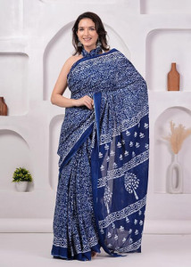 DASTKARPRINT Printed, Color Block, Blocked Printed, Floral Print, Dyed Daily Wear Pure Cotton Saree