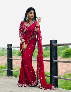 Nxshopy Embellished, Embroidered Bollywood Georgette Saree